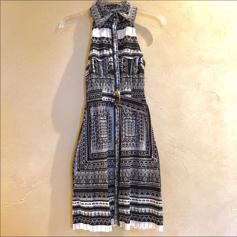 Rampage Black White Aztec Button Up Halter Dress S
